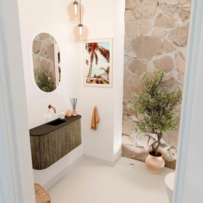 Mondiaz JOYA 83.2cm toiletmeubel - ronding links en rechts kleur Dusk - Wastafel FAYE positie Midden Zonder kraangat kleur Urban.