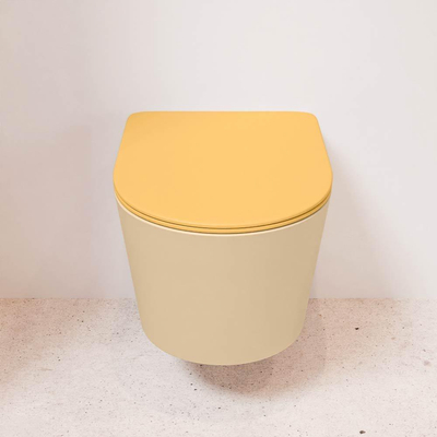 Mondiaz LAVIE hangtoilet – spoelrandloos – 36 x 53 cm – met softclose zitting – Sand (beige), zitting Ocher (geel)