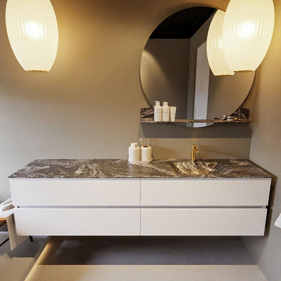 Mondiaz VICA-DLUX ensemble de meuble de salle de bain - 200cm - meuble sous-vasque talc - 4 tiroirs - lavabo encastré cloud droite - 1 trou de robinet - version haute de 60cm - lave