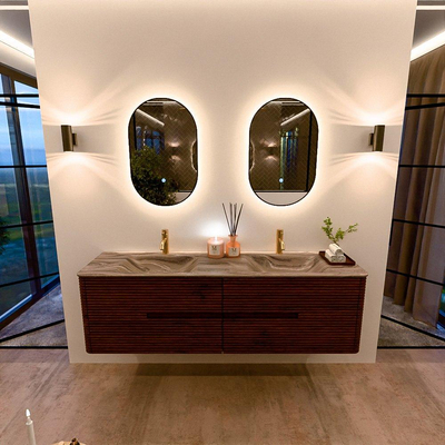 Mondiaz CIRO-DLUX Badkamermeubelset - 170x45x50cm - Solid surface wastafel Sombra - 2 wasbak Dubbel - 2 kraangaten - 4 lades - Ruby