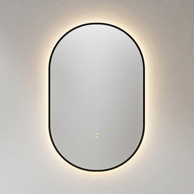 Mondiaz GLOW miroir – ovale – 45 x 90 cm – LED indirecte tout autour – capteur de mouvement – Urban (noir)
