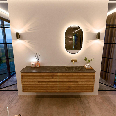 Mondiaz CIRO-DLUX Badkamermeubelset - 170x45x50cm - Solid surface wastafel Lava - 1 wasbak Rechts - zonder kraangaten - 4 lades - Oak