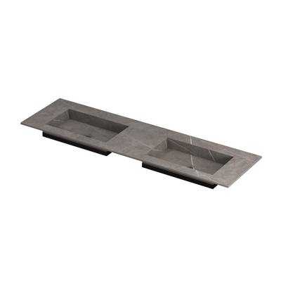 INK Post lavabo - 160x45x1cm - 2 vasques - 0 trous de robinet - céramique Armani gris mat