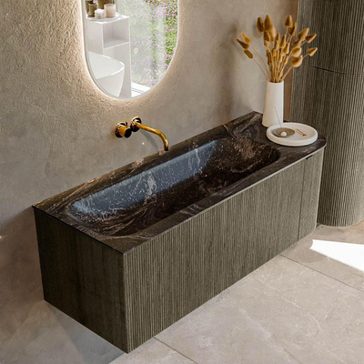 Mondiaz KURVE-DLUX Badkamermeubelset - 125x46x40cm - 1 lade - 1 deur - wastafel solid surface - links - zonder kraangat - Shadow