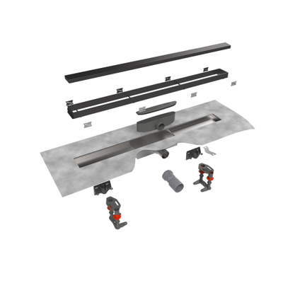 Easy Drain Compact 30 TAF Modulo caniveau de douche inox avec grille Zero+, garde d'eau 30mm 90cm profondeur d'encastrement 70mm avec sortie latérale noir