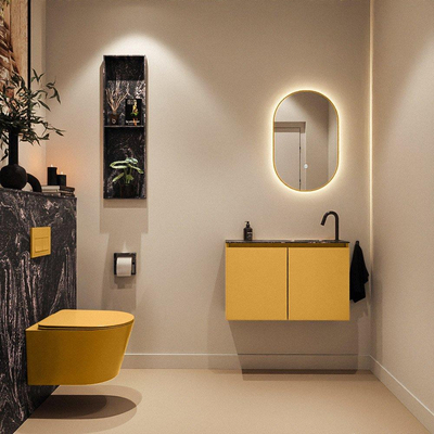 MONDIAZ TURE-DLUX Meuble toilette - 80cm - Ocher - EDEN - vasque Lava - position droite - 1 trou de robinet