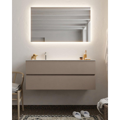 Mondiaz VICA ensemble de meuble de salle de bain - 120cm - meuble sous-vasque fumée - 2 tiroirs - lavabo lune gauche - 1 trou de robinet - version XL 60cm haut