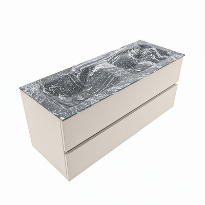 Mondiaz VICA-DLUX Ensemble de meuble de salle de bain - 120cm - meuble sous-vasque lin - 2 tiroirs - lavabo encastrée cloud double - 2 trous de robinet - version haute de 60cm - lave