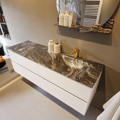 Mondiaz VICA-DLUX Badkamermeubelset - 200cm - talc - 4 lades - Inbouw wastafel CLOUD - links - 1 kraangat - kleur Lava - XL versie 60cm hoog