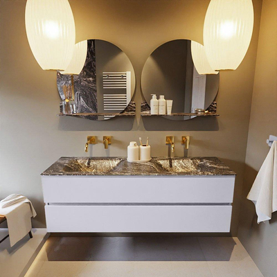 Mondiaz VICA-DLUX ensemble de meuble de salle de bain - 150cm - meuble sous-vasque cale - 2 tiroirs - lavabo encastré cloud double - sans trous de robinet - version haute de 60cm - lave