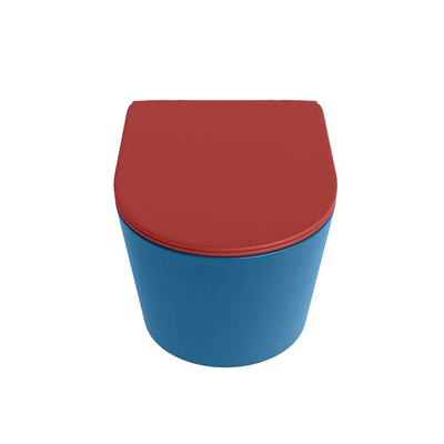 Mondiaz LAVIE WC suspendu – sans bride – 36 x 53 cm – avec abattant softclose – Jeans (bleu), abattant Fire (rouge)