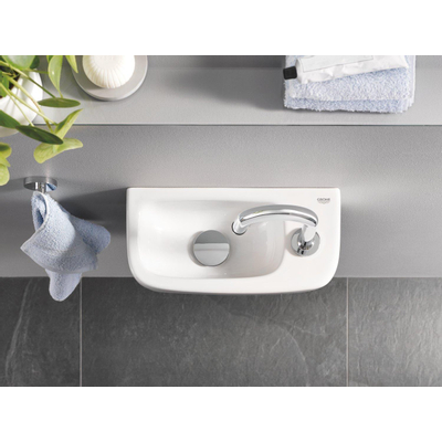 Grohe Euro Fonteinset - 37x18cm - rechthoek - 1 kraangat - zonder overloop - gebogen kraan - sifon - afvoerplug - wit/chroom