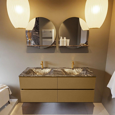 Mondiaz VICA-DLUX ensemble de meuble de salle de bain - 130cm - meuble sous-vasque oro - 4 tiroirs - lavabo encastrée cloud double - 2 trous de robinet - version haute de 60cm - lave