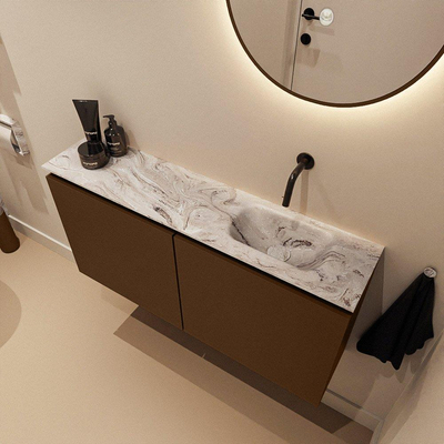 MONDIAZ TURE-DLUX meuble WC 100 cm Rust. EDEN lavabo Glace position droite. Sans trou de robinet.