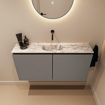 MONDIAZ TURE-DLUX Meuble toilette - 100cm - Smoke - EDEN - vasque Glace - position centrale - sans trou de robinet