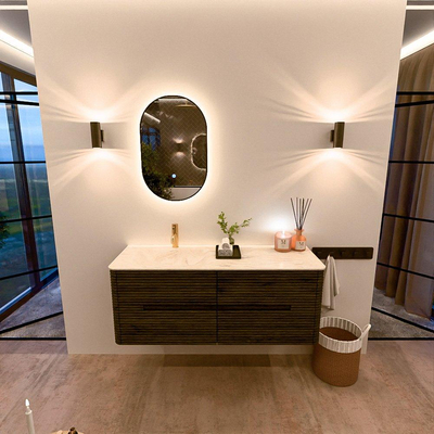 Mondiaz CIRO-DLUX Ensemble de meubles de salle de bains - 130x45x50cm - Plan-vasque Solid surface Ostra - 1 vasque à gauche - 1 trou de robinet - 4 tiroirs - Shadow