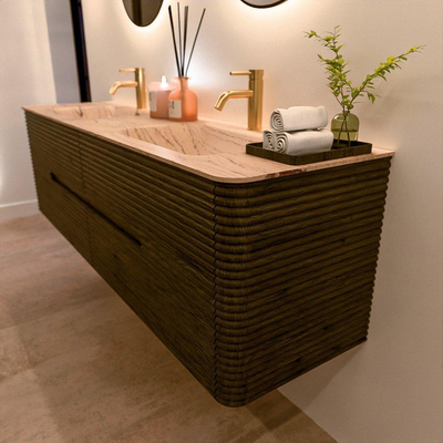 Mondiaz CIRO-DLUX Meuble de salle de bains - 170x45x50cm - Plan vasque solid surface Arena - 2 vasques double - 2 trous de robinetterie - 4 tiroirs - Shadow