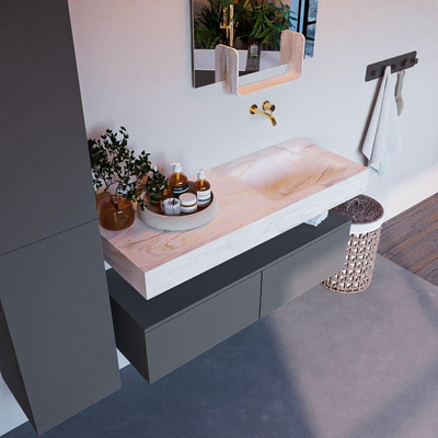 Mondiaz ALAN-DLUX Ensemble de meuble - 120cm - meuble Plata mat - 2 tiroirs - Lavabo Cloud Ostra suspendu - vasque droite - 0 trous de robinet