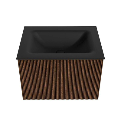 MONDIAZ KURVE Meuble de salle de bains 60cm couleur Walnut avec 1 tiroir. Lavabo CLOUD central 1 trou de robinet Urban.
