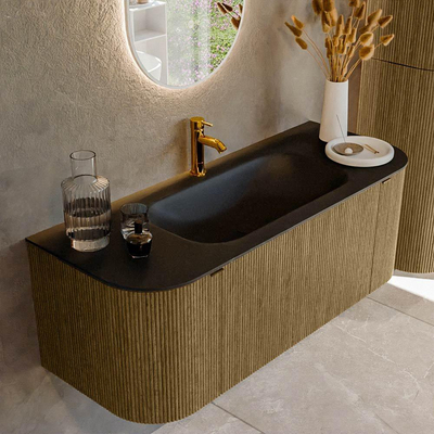 Mondiaz KURVE Badkamermeubelset - 120x46x40cm - 1 lade - 2 deuren - wastafel solid surface - midden - 1 kraangat - Dusk