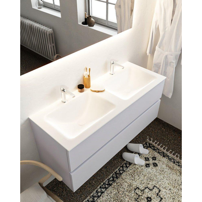 Mondiaz VICAB meuble de salle de bain - 120cm - meuble sous-vasque cale 2 tiroirs - lavabo cloud double - 2 trous de robinet - miroir LED - version XL 60cm haut