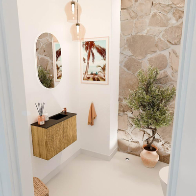 Mondiaz JOYA 60cm toiletmeubel - kleur Oak - Wastafel FAYE positie Rechts 1 kraangat kleur Urban.