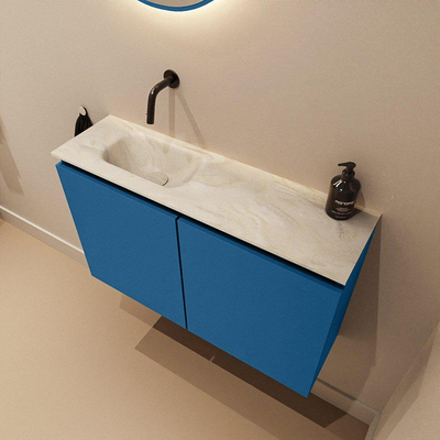 MONDIAZ TURE-DLUX 80cm toiletmeubel Jeans. EDEN wastafel Ostra positie links. Zonder kraangat.