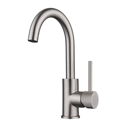 Wiesbaden Ribbd Mitigeur lavabo avec bec pivotant et coldstart acier brossé PVD