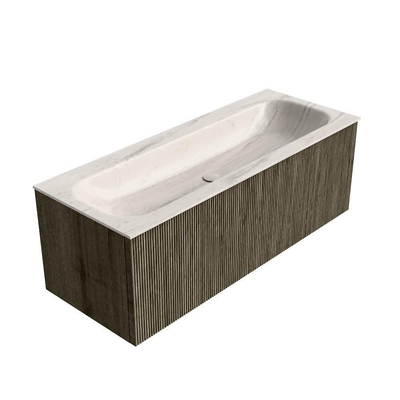 MONDIAZ KURVE-DLUX Meuble de salle de bains 120cm couleur Shadow avec 1 tiroir et 0 porte. Lavabo BIG LARGE Central 2 trous de robinet Meli.