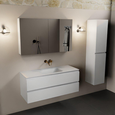 Mondiaz Aivy badmeubelset - 120x45x50cm - 0 kraangaten - 1 wasbak talc Solid surface - Midden - 2 lades - Met spiegelkast - MDF Talc