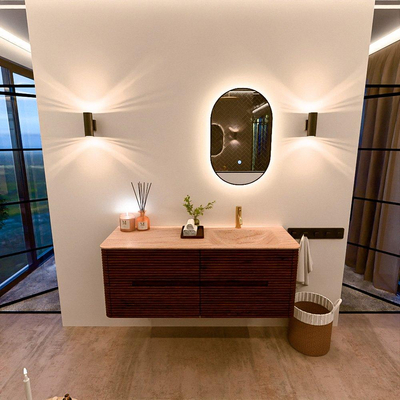 Mondiaz CIRO-DLUX Badkamermeubelset - 130x45x50cm - Solid surface wastafel Saba - 1 wasbak Rechts - 1 kraangat - 4 lades - Ruby