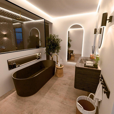 Mondiaz CIRO-DLUX Badkamermeubelset - 100x45x50cm - Solid surface wastafel Oza - 1 wasbak Midden - zonder kraangaten - 2 lades - Shadow