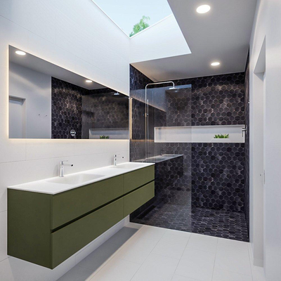 MONDIAZ VICA Ensemble de meuble salle de bain - 200cm - 4 tiroirs - lavabo Cloud double - 2 trous de robinet - solid surface army