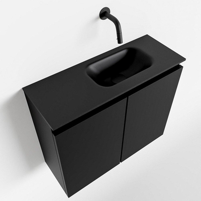 MONDIAZ TURE Fonteinset - 60x23x50cm - 0 kraangaten - 2 deuren - urban mat - Wasbak rechts - Solid Surface Zwart