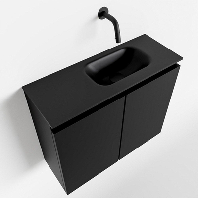 Mondiaz TURE Meuble lave-mains 60x23x50cm sans trous de robinet 2 portes Urban mat Lavabo Eden Droite Solid Surface Noir