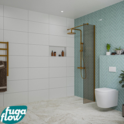 FugaFlow Eccelente Vetro inloopdouche badkamer - 40x200cm - rookglas - wandarm - geborsteld koper