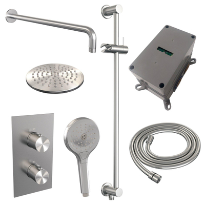 BRAUER Brushed Edition inbouw regendoucheset – Ø20 cm hoofddouche – 40 cm gebogen wandarm – ronde handdouche – met omstel
