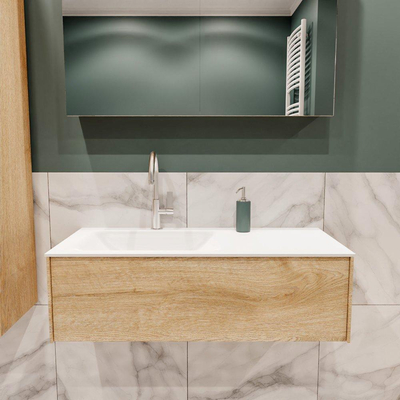 MONDIAZ LUSH Ensemble de meuble salle de bain - 100cm - 1 tiroir - lavabo cloud - vasque à gauche - 1 trou de robinet - chêne blanchi