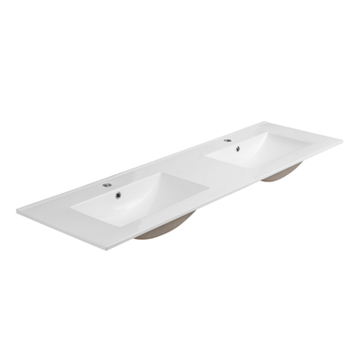 Saniclass Vygo Meubelwastafel - 161.5x46x2cm - overloop - 2 wasbakken - 2 kraangaten - keramiek - glans wit