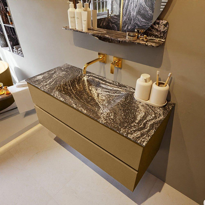 Mondiaz VICA-DLUX Ensemble de meuble de salle de bain - 110cm - meuble sous-vasque oro - 2 tiroirs - lavabo encastrée cloud milieu - sans trous de robinet - version haute de 60cm - lave