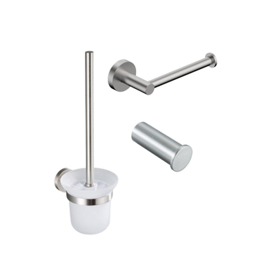 Fortifura Calvi Toiletset 3-delig - toiletrolhouder - zonder klep - toiletborstel - handdoekhaak enkel rond - PVD - geborsteld RVS