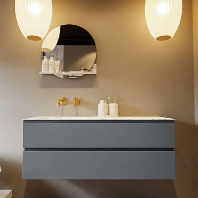 Mondiaz VICA-DLUX Ensemble de meuble de salle de bain - 130cm - meuble sous-vasque plata - 2 tiroirs - lavabo encastrée cloud gauche - sans trous de robinet - version haute de 60cm - glace