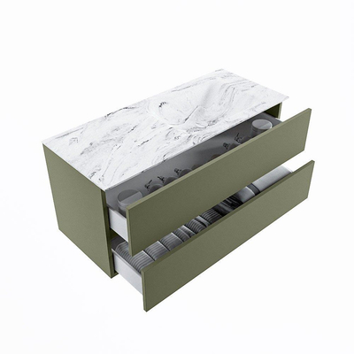 Mondiaz VICA-DLUX Ensemble de meuble de salle de bain - 110cm - meuble sous-vasque armée - 2 tiroirs - lavabo encastré nuage droite - 1 trou de robinet - version haute de 60cm - glace