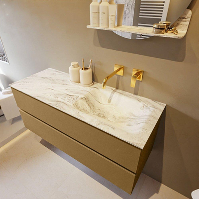 Mondiaz VICA-DLUX Ensemble de meuble de salle de bain - 120cm - meuble sous-vasque oro - 2 tiroirs - lavabo encastré cloud droite - sans trous de robinet - version haute de 60cm - glace