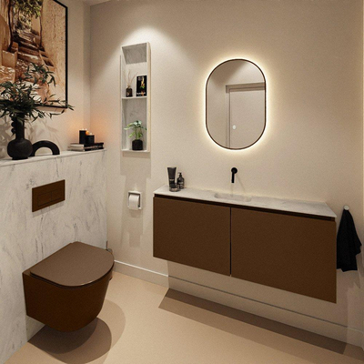 MONDIAZ TURE-DLUX Meuble toilette - 120cm - Rust - EDEN - vasque Opalo - position centrale - sans trou de robinet