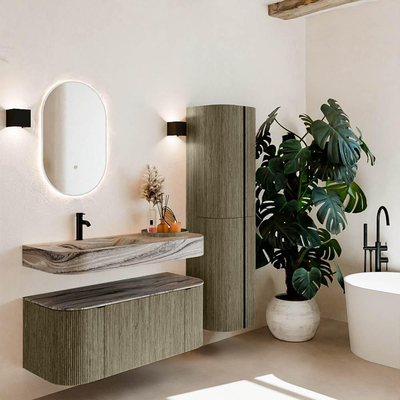 MONDIAZ THOR-DLUX 110cm meuble de salle de bains arrondi gauche + droite couleur Shadow avec 1 tiroir et 2 portes. Vasque suspendue CLOUD Gauche 1 trou de robinet couleur Sombra.