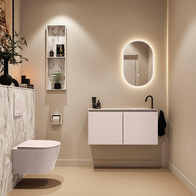 MONDIAZ TURE-DLUX Meuble toilette - 100cm - Rosee - EDEN - vasque Glace - position droite - 1 trou de robinet