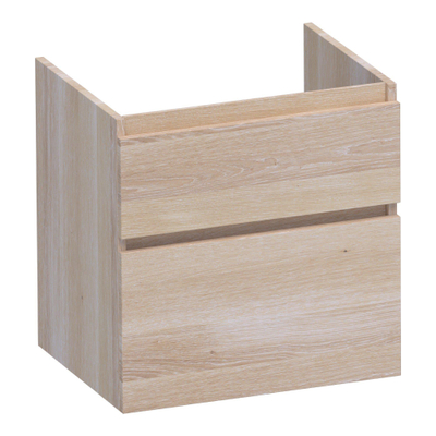 BRAUER Delight meuble sous lavabo - 60x46x60cm - 2 tiroirs à fermeture douce - sans poignée - 1 découpe pour le siphon - chêne massif - lamelles chêne blanc
