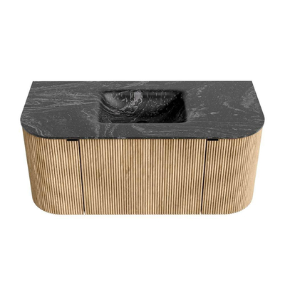 MONDIAZ KURVE-DLUX Meuble de salle de bains 100 cm avec module 25 Len R couleur Oak avec 1 tiroir et 2 portes. Lavabo GRUNNE central 1 trou de robinet couleur Lava.
