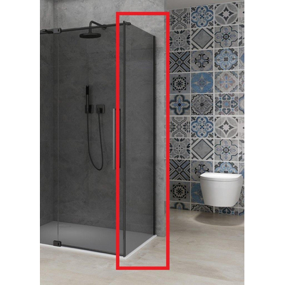 Van Rijn Products ST08 Vaste wand - 100x200cm - grijs rookglas - dikte 8mm - muurprofiel - Zwart